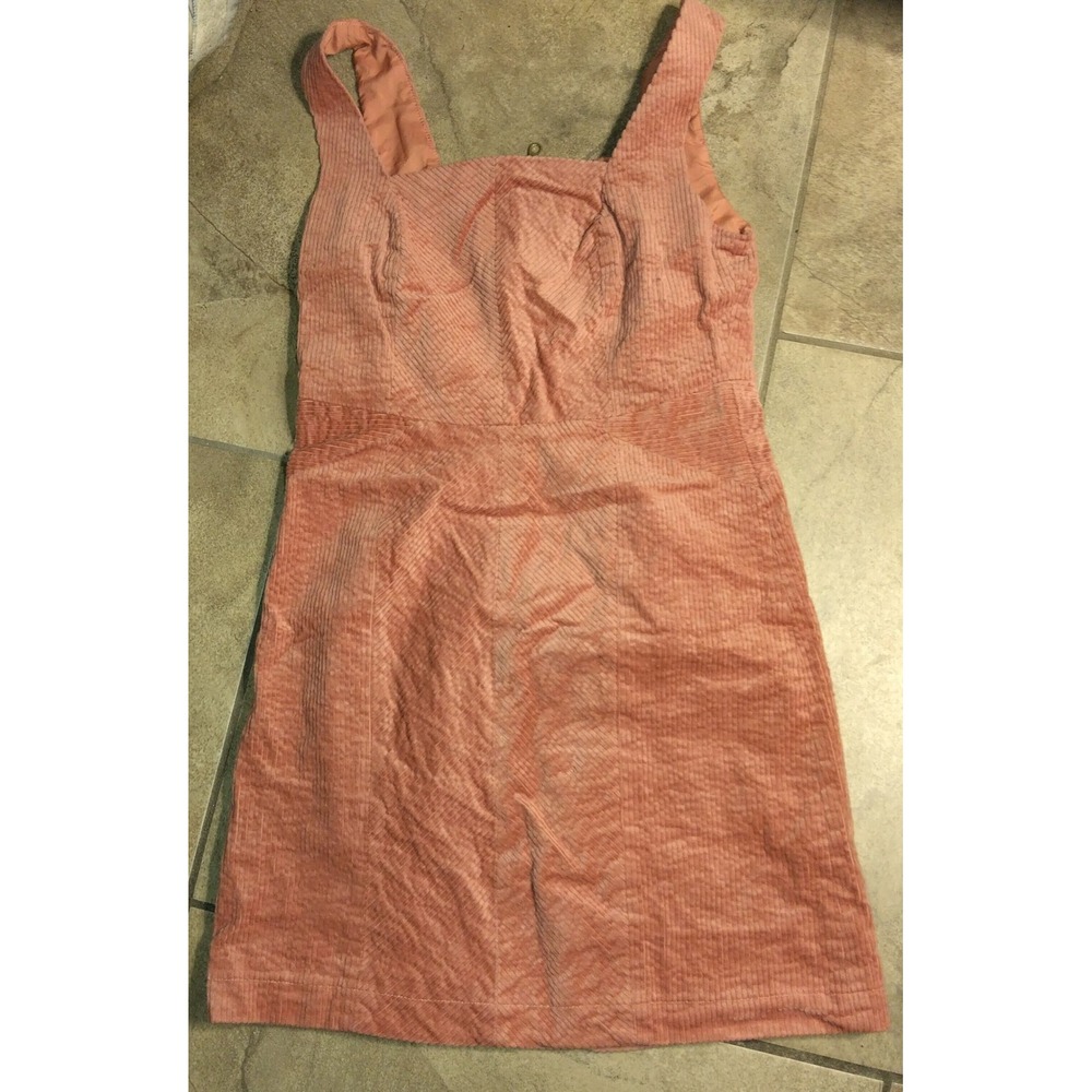 Pink Corduroy Pinafore Mini Dress Square Neck Exposed Back Zip Dusty Rose
